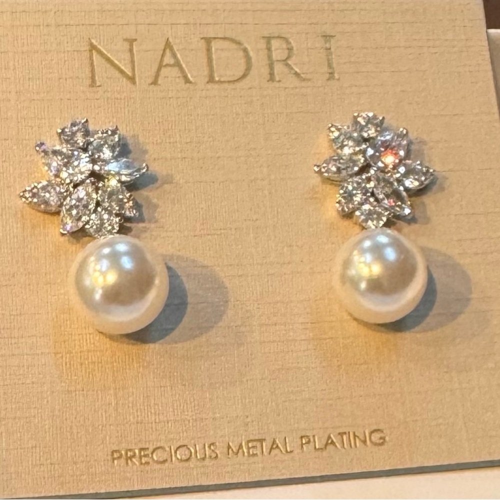 Nadri Silver Crystal and Pearl Earrings